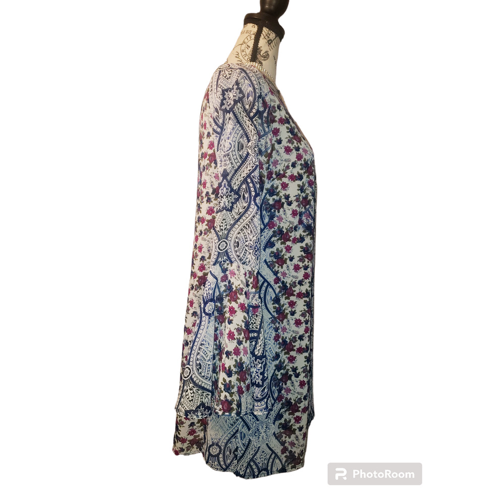Speechless Floral Lattice Tunic Dress w Peasant Bell-Sleeves | Small - Picture 3 of 11